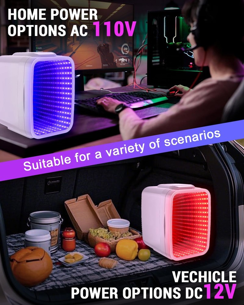 Mini Fridge, 4 Liter/6 Cans Small Refrigerator With Dimmable LED Light,AC/DC ...