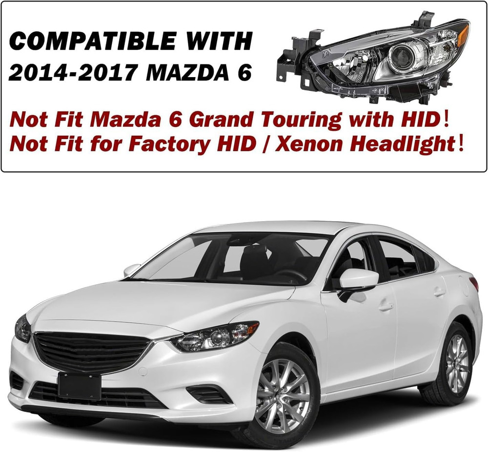 Halogen Model Projector Headlight Assembly Fit for 2014-2017 Mazda 6 Sedan 4-Doo