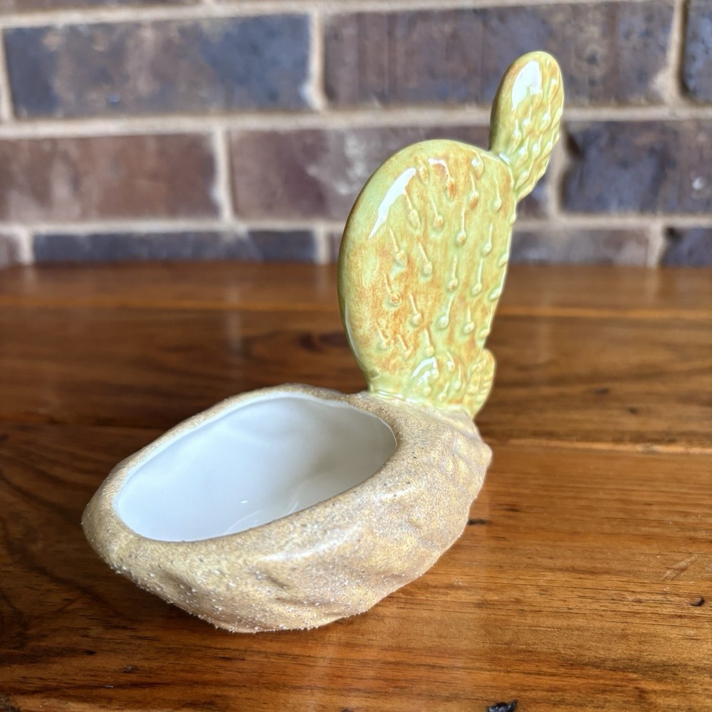 Vintage Glazed Ceramic Prickly Pear Cactus Planter Small Signed Flo