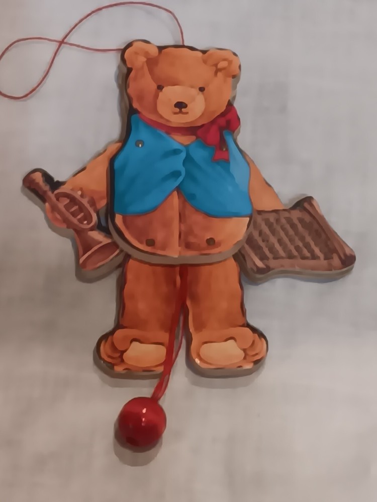 Christmas Pull String Toy, Teddy Bear w/ Music, Vintage