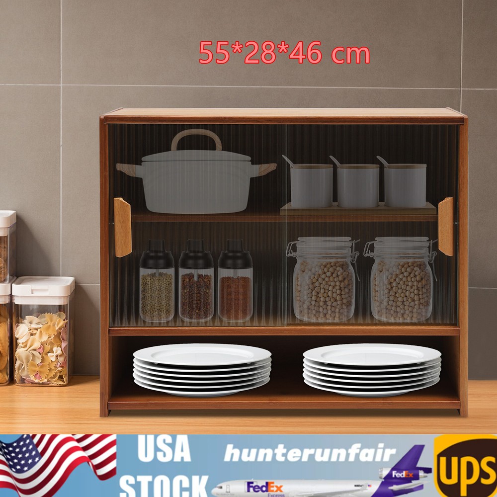 Kitchen Pantry Sideboard Bamboo Small Storage Cabinet Sliding Door Cupboard