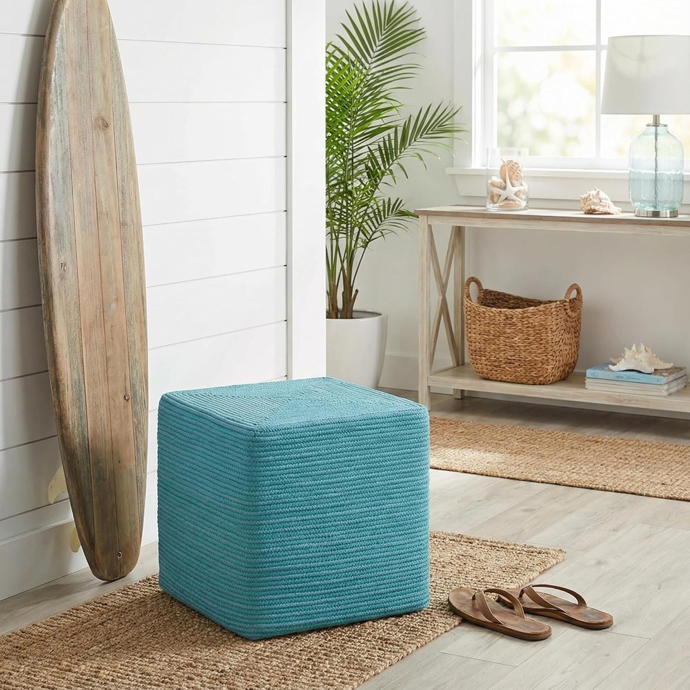 Macon Square Rope Pouf Ottoman Aqua