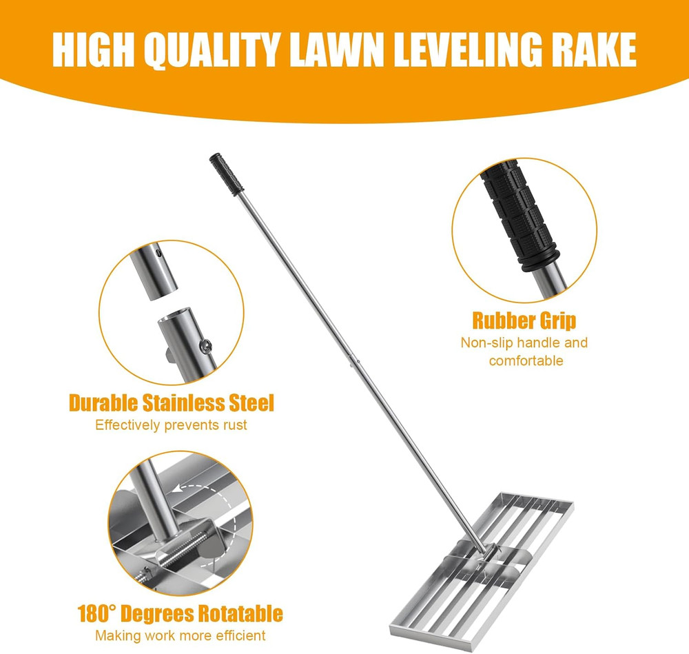 48" Lawn Leveling Rake, Lawn Leveler Tool with 52"-78" Adjustable Telescopic Han