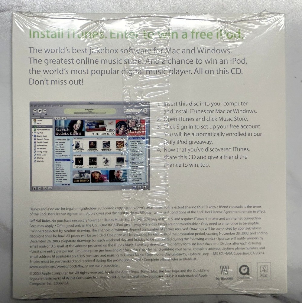 Original iTunes for Mac and Windows CD 2003 New