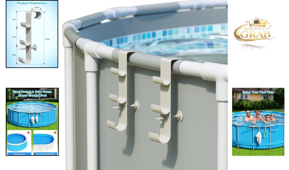 Adjustable Pool Hook for Poles - 3-Hook Pool Accessories Organizer