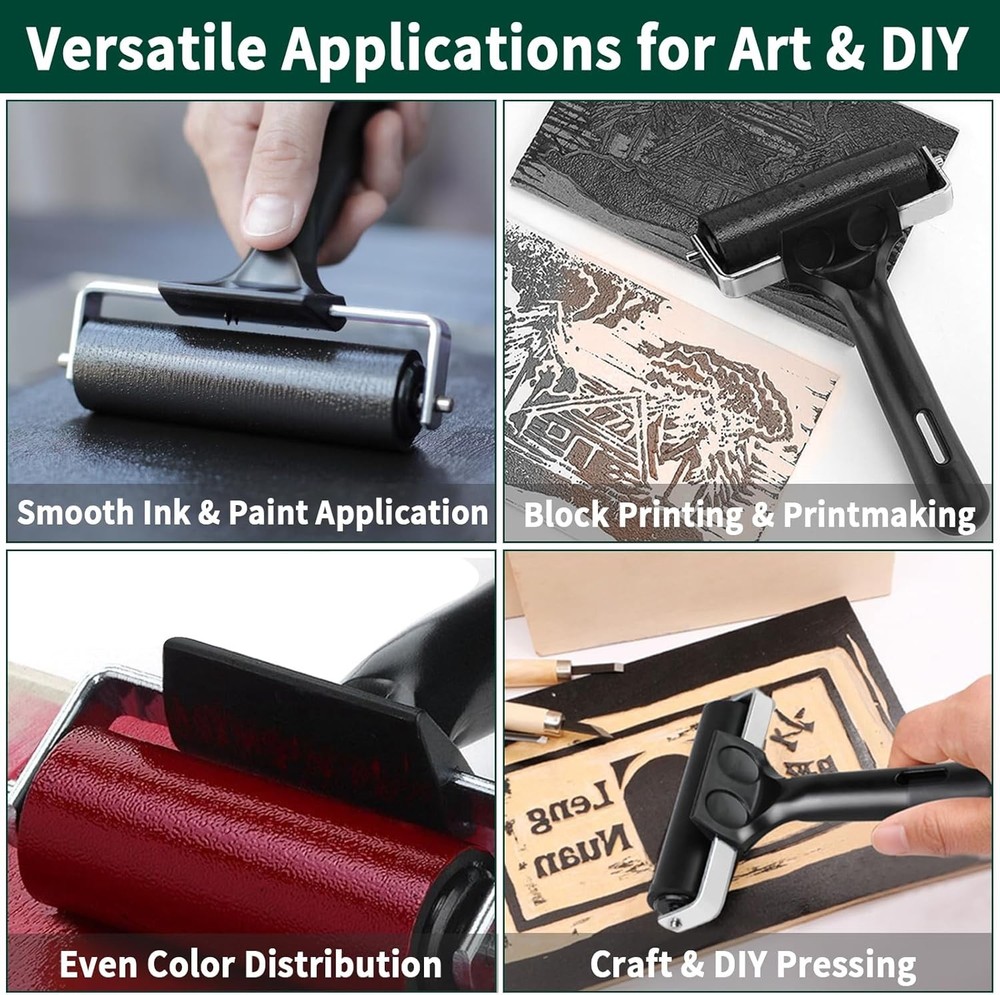 4 Inch Rubber Roller Brayer Rollers for Crafting, Hard Rubber Rollers for Printm