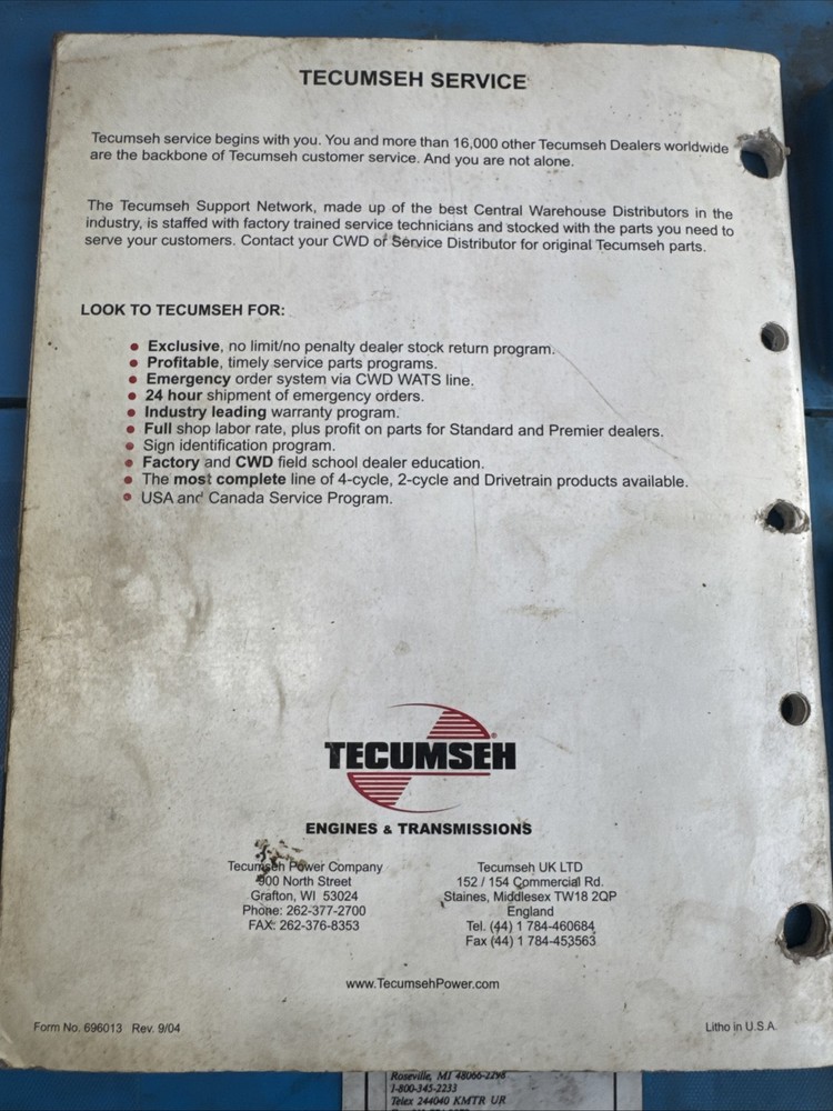 2004 Tecumseh Price List Catalog