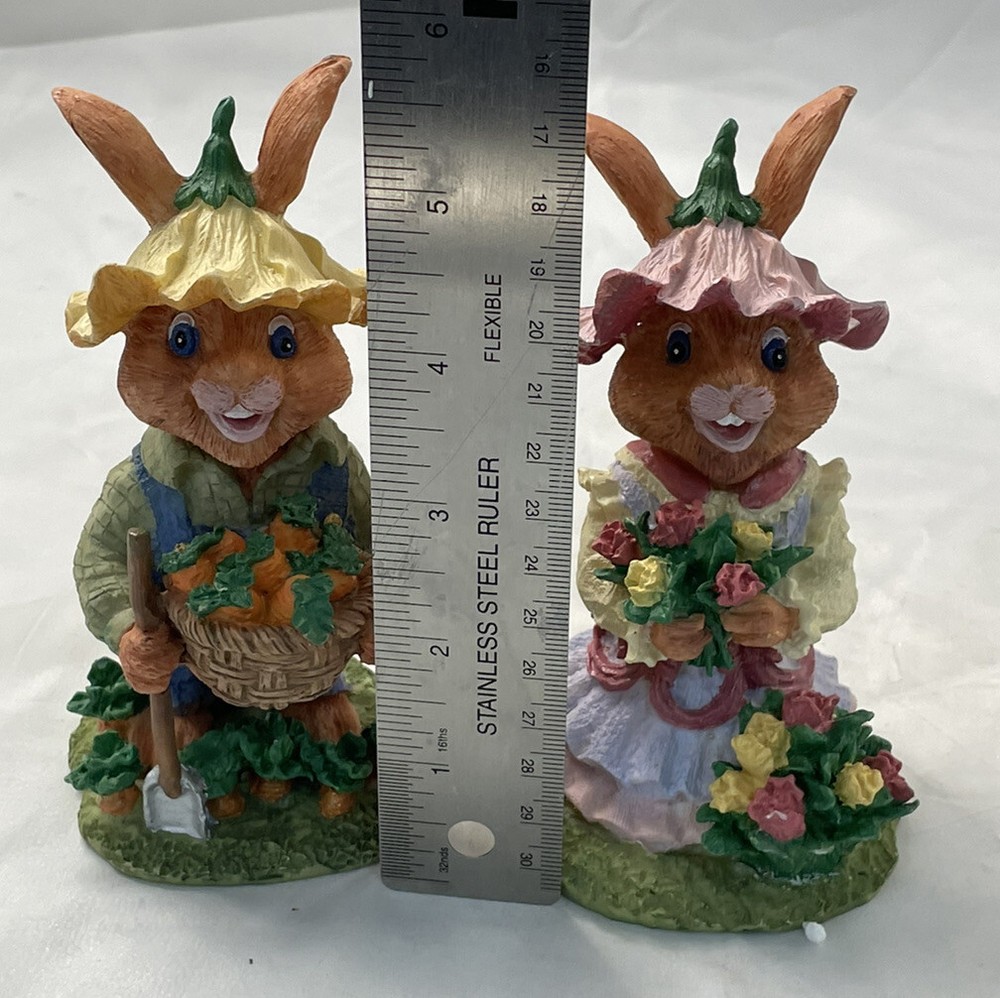 Easter Spring Bunnies Rabbit Figurines 5 1/2” Cute Set Garden