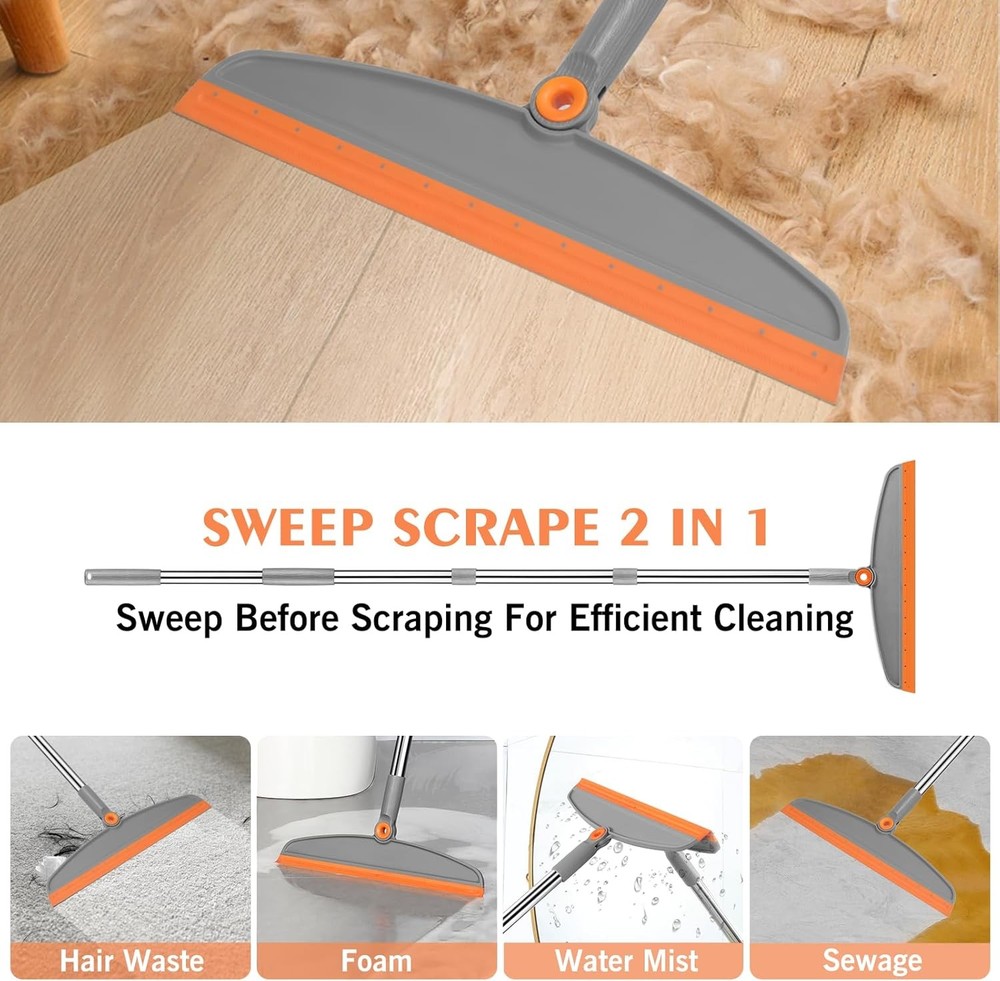 Multifunction Magic Broom, 54 Inch Adjustable Long Handle Gray Orange
