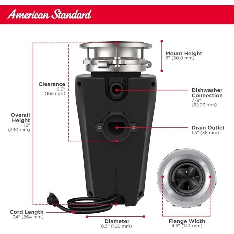 Compact Garbage Disposal 1/3HP Stainless Steel Waste Grinder Easy Install New