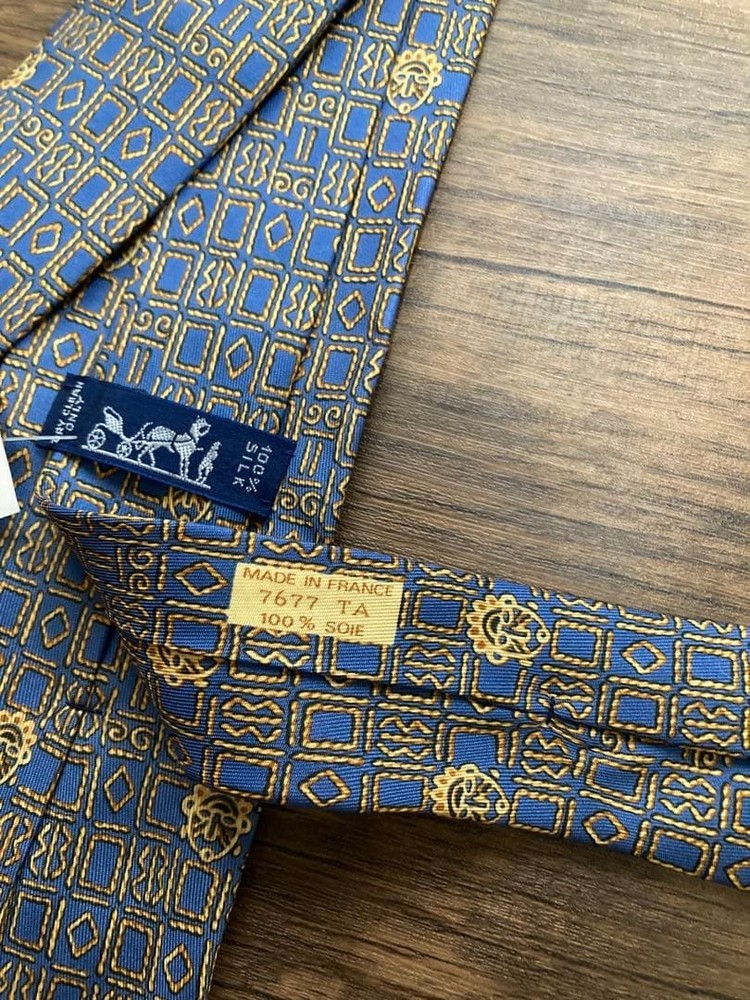 Hermes Silk Tie 150cm Blue Unused Condition