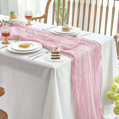 2 Pcs Cheesecloth Table Runner - 10ft Boho Gauze Cheese Cloth 10FT*2PC Pink