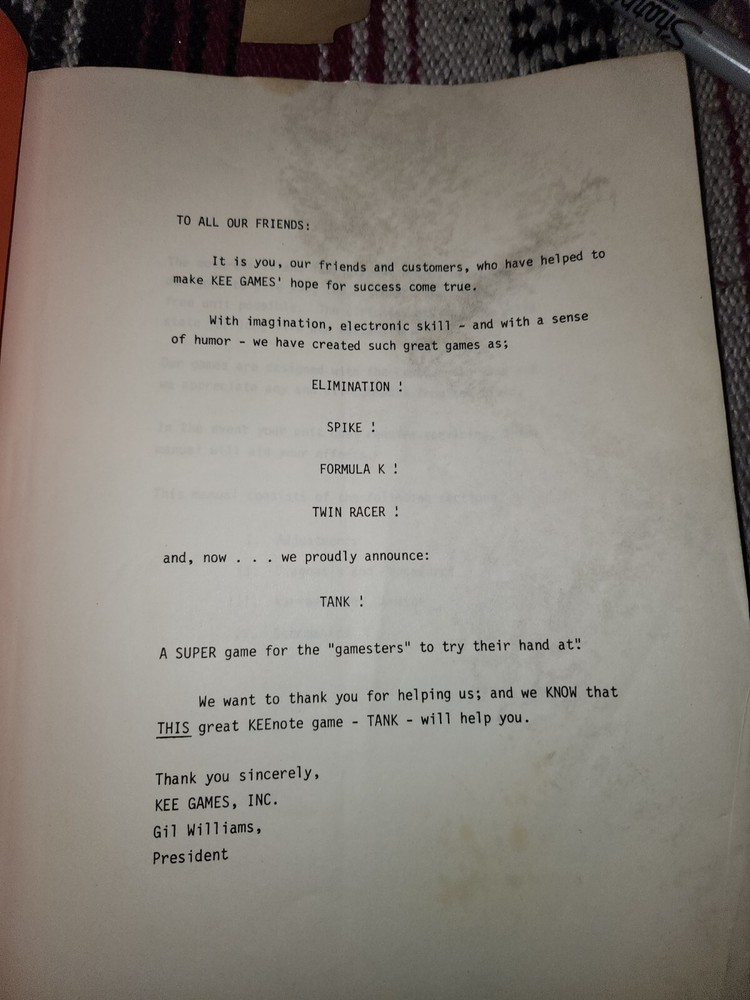 Tank Arcade Manual Kee Games