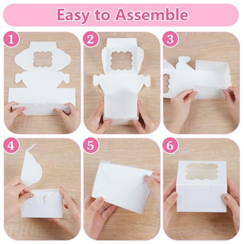 26pcs White Cookie Boxes with Window, 4x4x2.5 Inches Small Bakery Boxes with