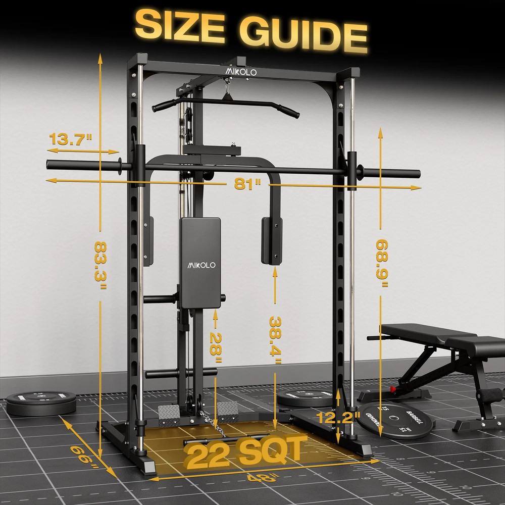 Smith Machine, 1000LBS Power Rack with Pec Deck and Lat Pull down System, Multi-