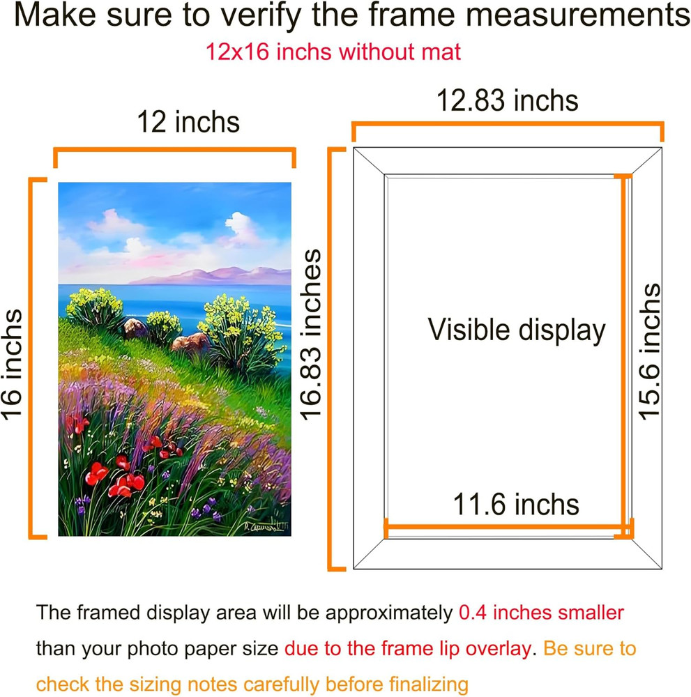 12X16 Frame Wall Hanging Picture Frames, Black, 1 Pack
