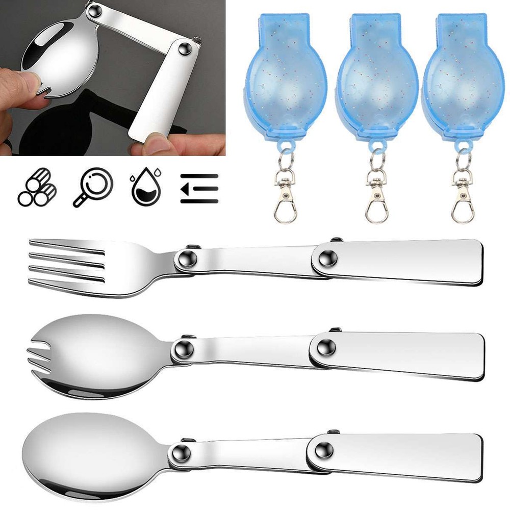 Foldable Fork Spoon Camping Eating Utensil Emergency Eating Tool With box