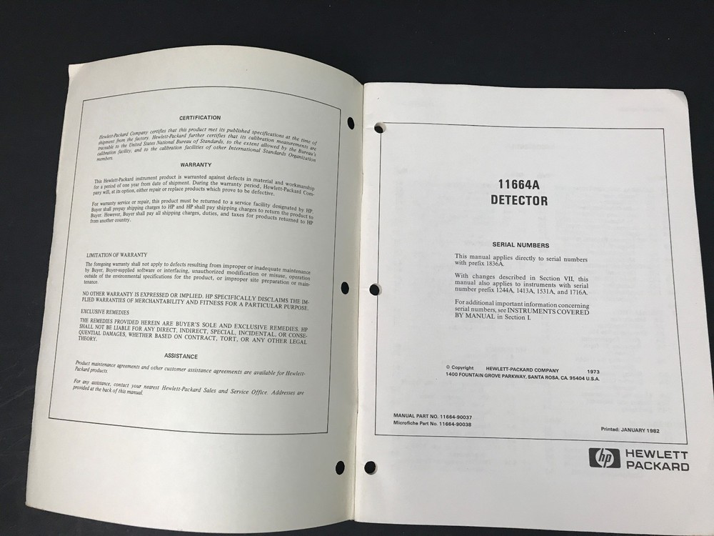 HP 11664A Detector Operating & Service Manual