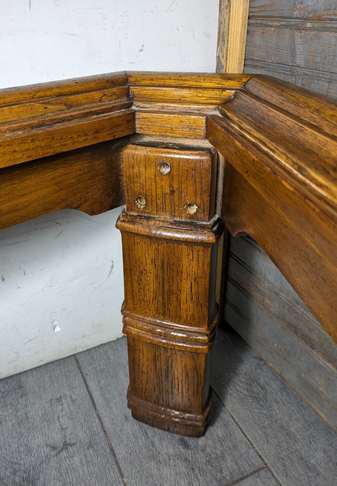 Vintage Rustic Carved Oak Wood Triangular Side Table Spanish Colonial Style