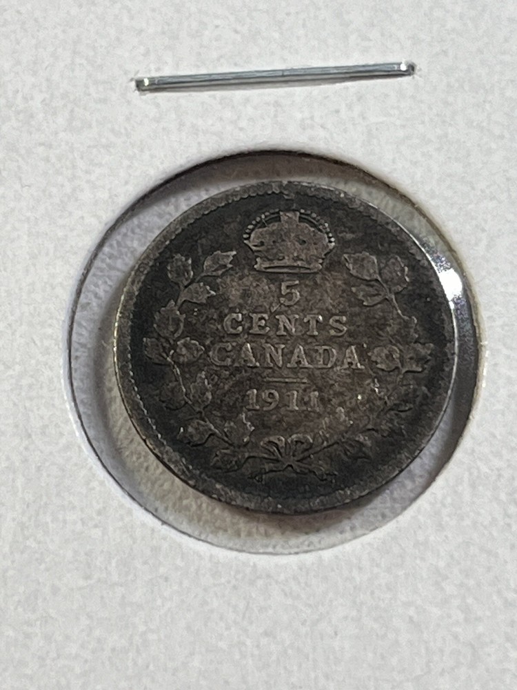 1911 Canada 5 Cents Small Silver Coin