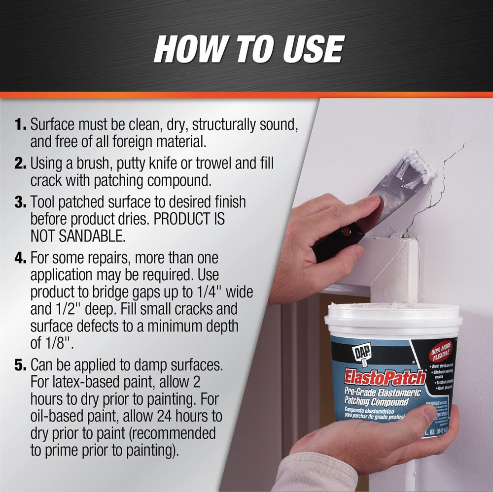 Elastopatch Smooth Flexible Patching Compound, White, 32 Oz (7079812278)