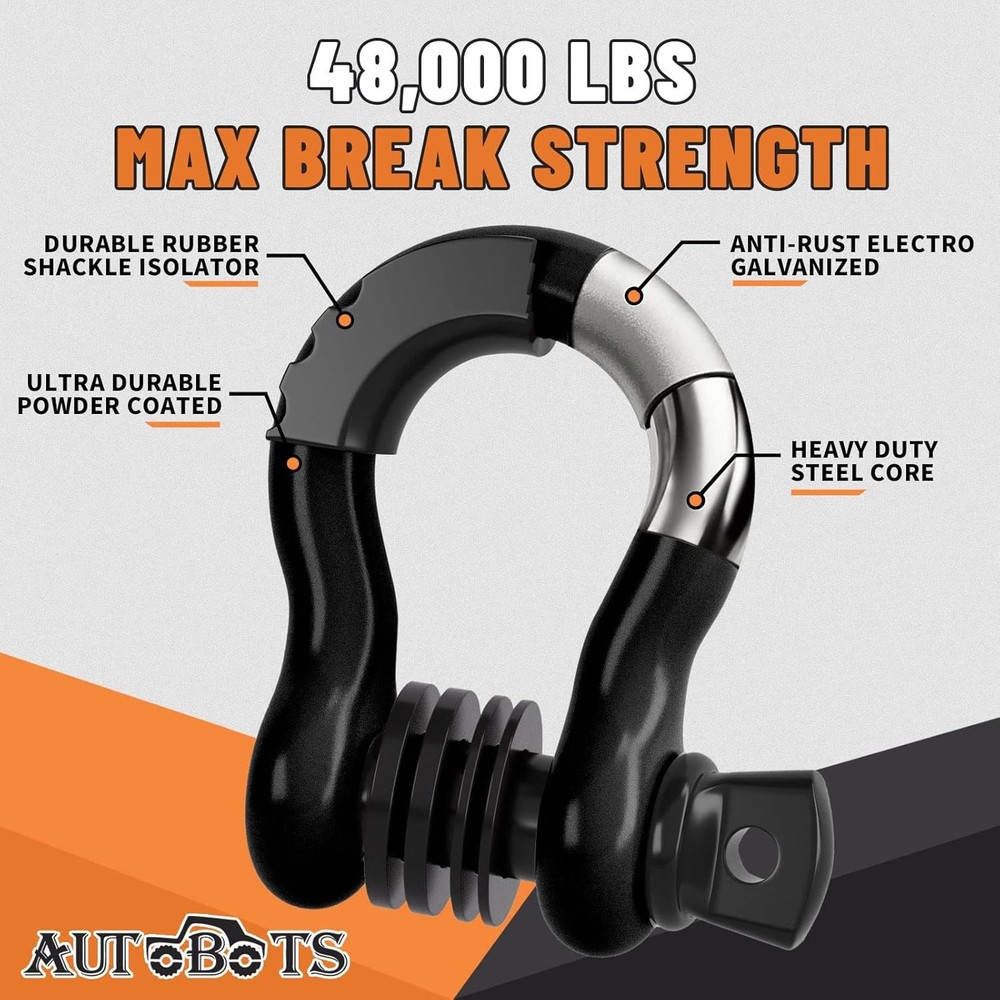 Heavy Duty 3/4" D Ring Bow Shackles 2 Pack, 48,000 lb Load Capacity