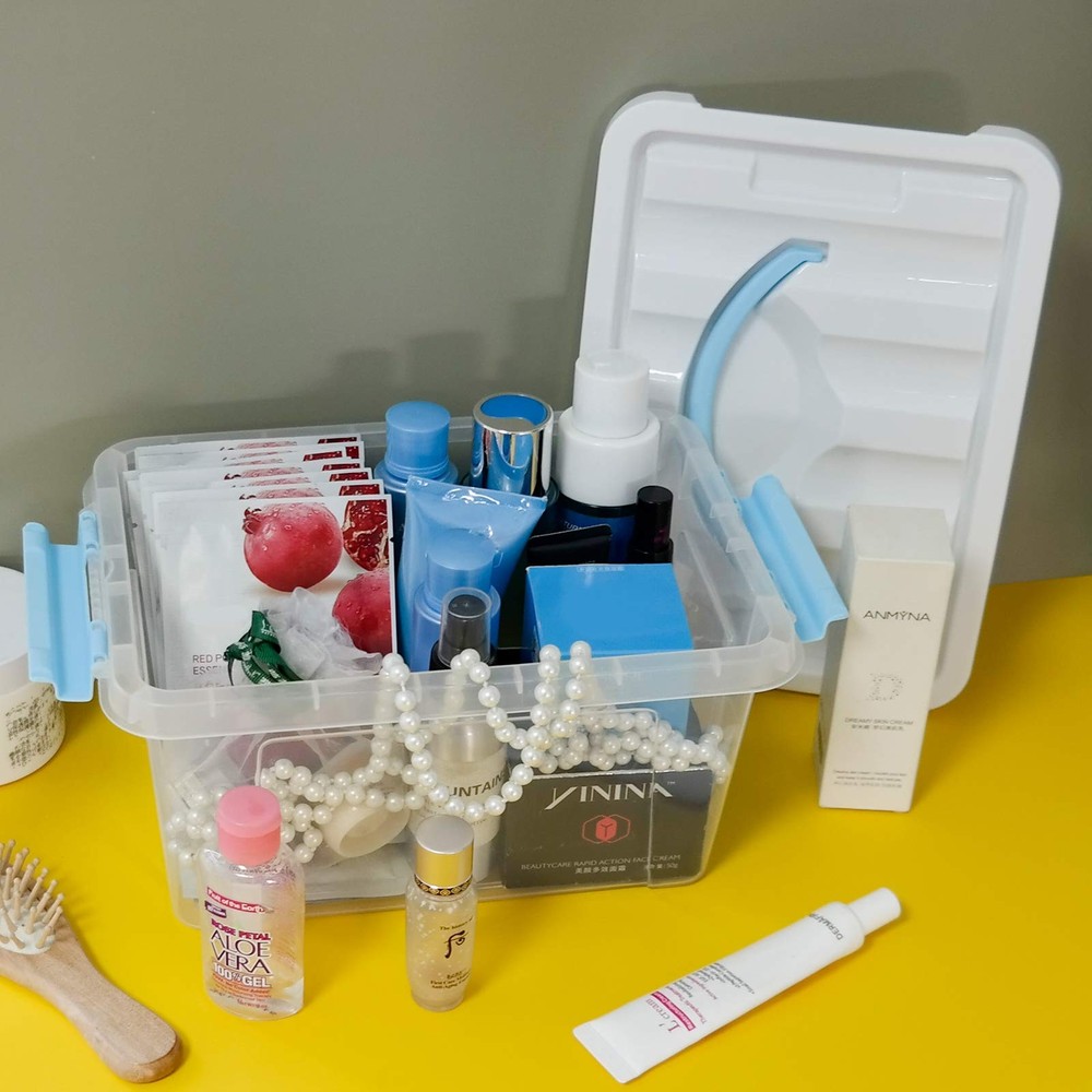 6 Quart Clear Storage Bins with Lid and Blue Handle, Multipurpose Plastic Sto...