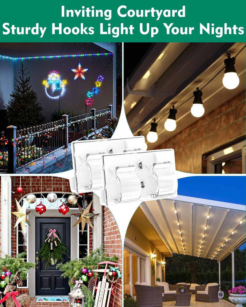 30Pcs Transparent Outdoor String Light Hooks - Weather Resistant Adhesive Clips