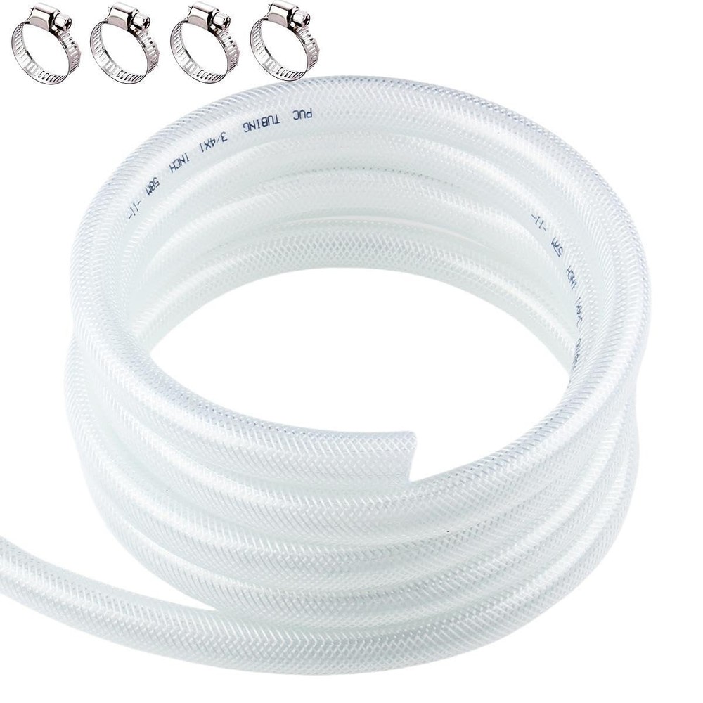 3/4" ID x 1" OD High Pressure Braided PVC Tubing  10 ft Clear Flexible Vinyl ...