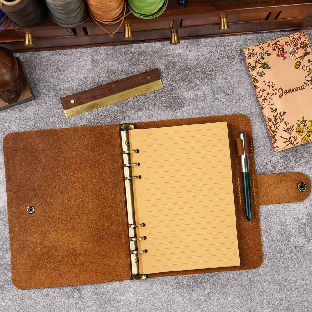 Leather A5 binder planner, Personalized leather journal notebook, leather gift