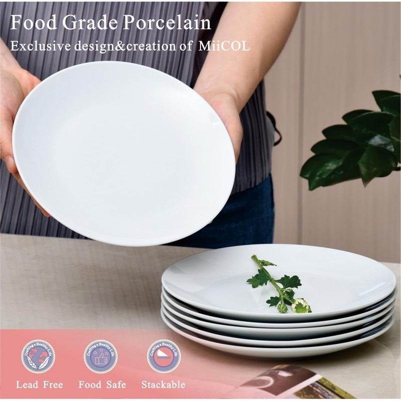 Elegant Ceramic Plates Durable Oven Safe Stackable Kitchen Dinnerware Set New