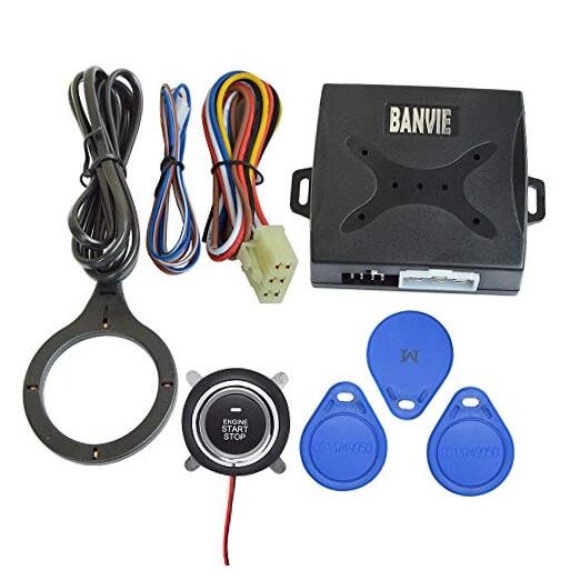 Car Alarm System RFID Push Engine Start Button & Keyless Go System Blue Key