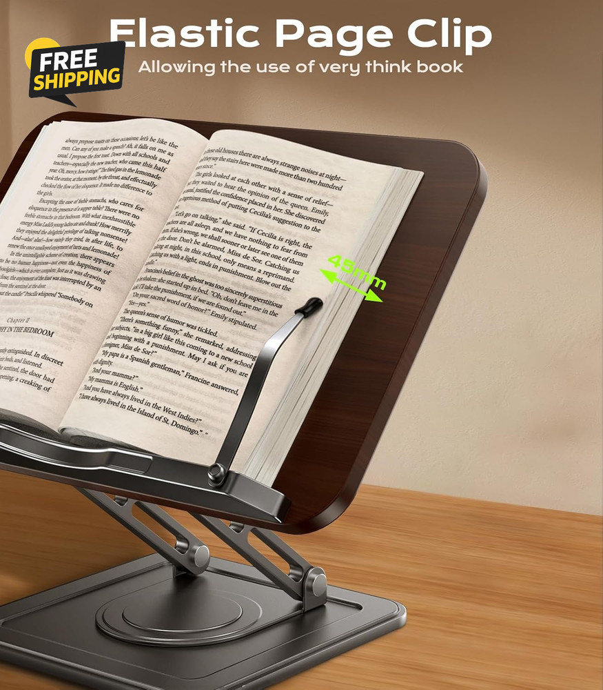 Book Stand for Reading, Adjustable Book Holder with 360°Rotating Bases