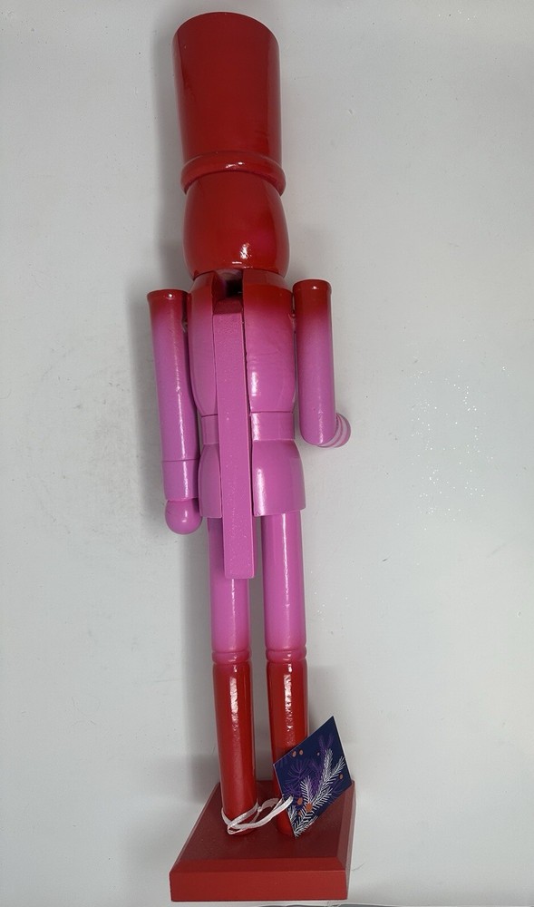 Red & Pink Solid Wood Nutcracker 23”, Christmas Nutcracker, Pink Nutcracker, NEW
