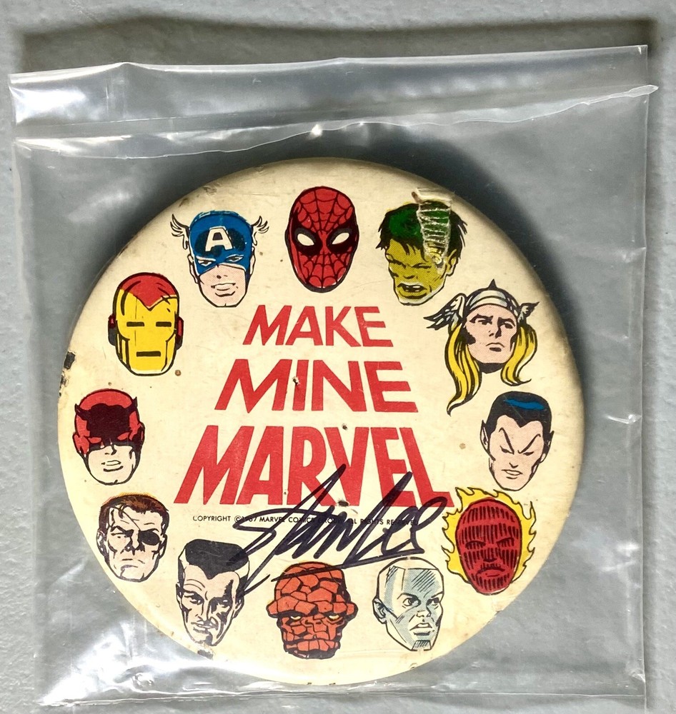 1967 Original MAKE MINE MARVEL Pin Signed By STAN LEE Autograph Auto RARE 1/1