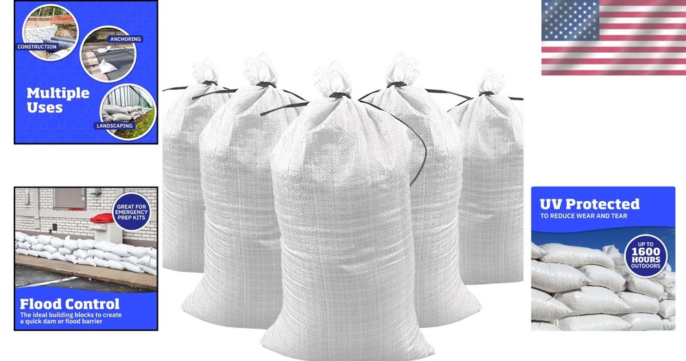 Ultimate 50 lbs Capacity Woven Polypropylene Sand Bags with Tie Strings - White