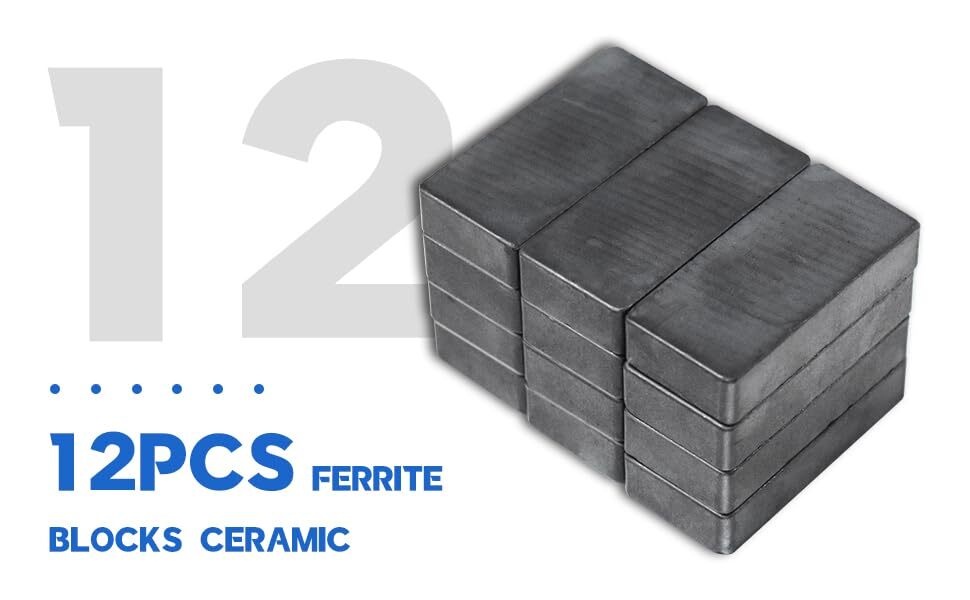 12 Pack Square Ferrite Magnets Ceramic Block Magnets for DIY Projects