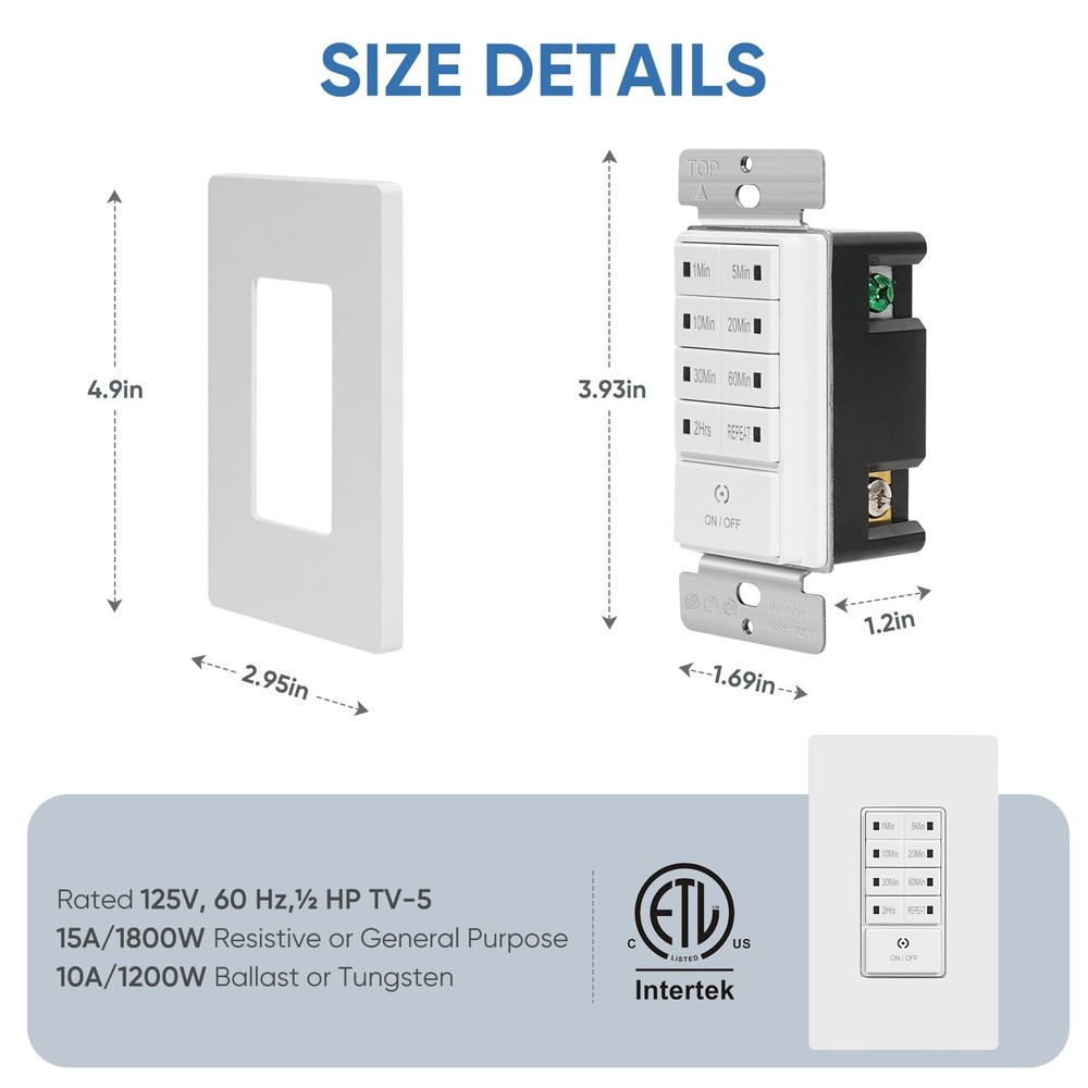 Countdown Wall Timer Switch, Programmable for Exhaust Fan and Lights, 1-5-10-...