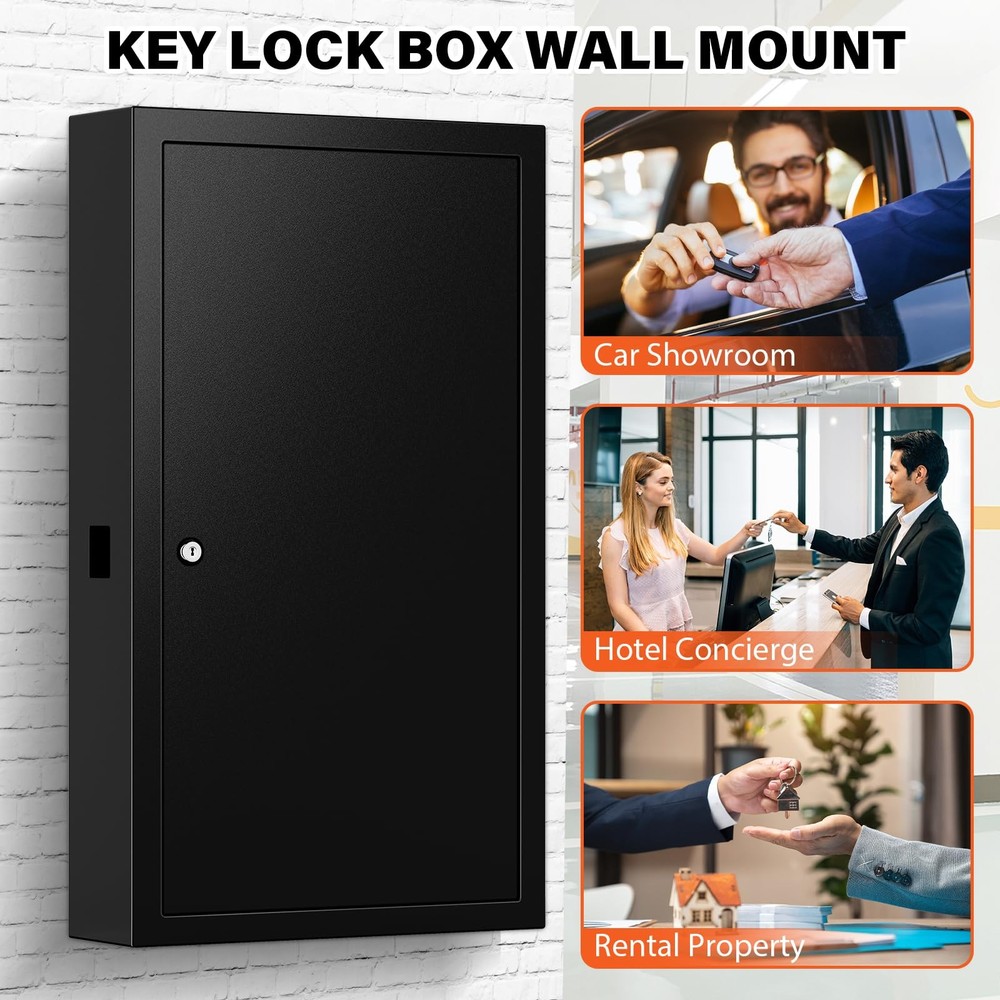 225 Keys Key Lock Box Wall Mount with Additional 16 Side Hooks and Key Tags, ...