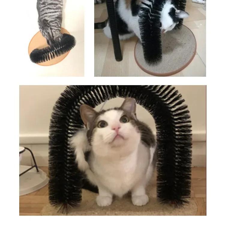 Interactive Cat Grooming Arch with Scratching Pad & Brush Toy