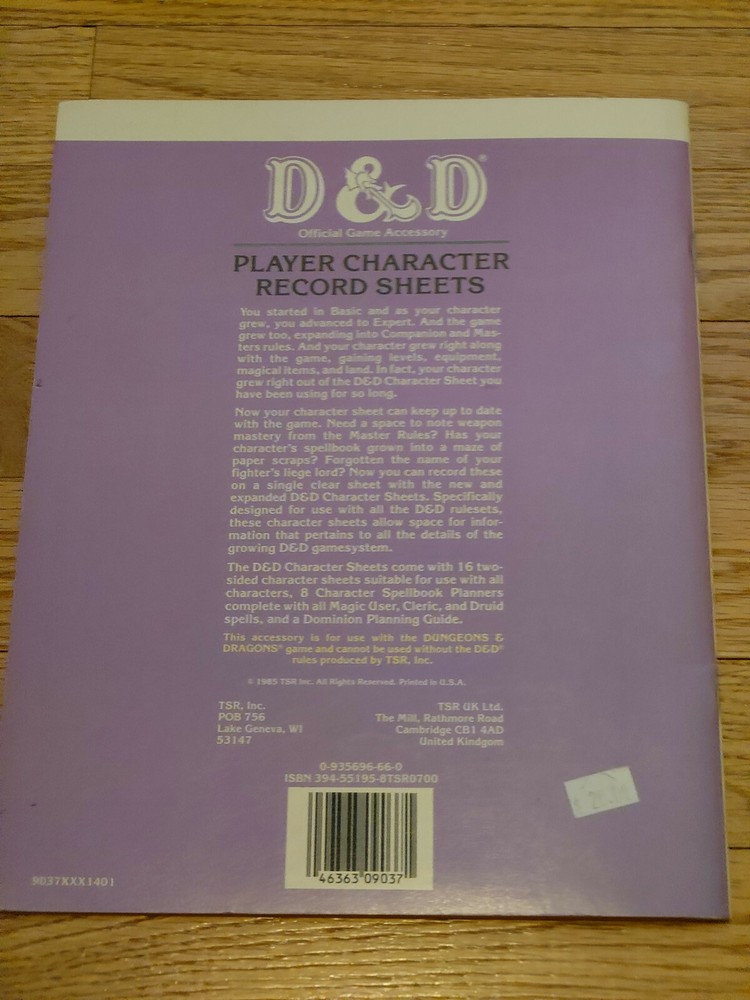 AC6 Player Character Record Sheets - Dungeons and Dragons (first print)