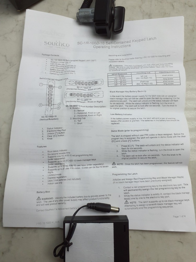 Southco Electronic Locking System Electronic Access Vertical Pad SC-1R-100D-10