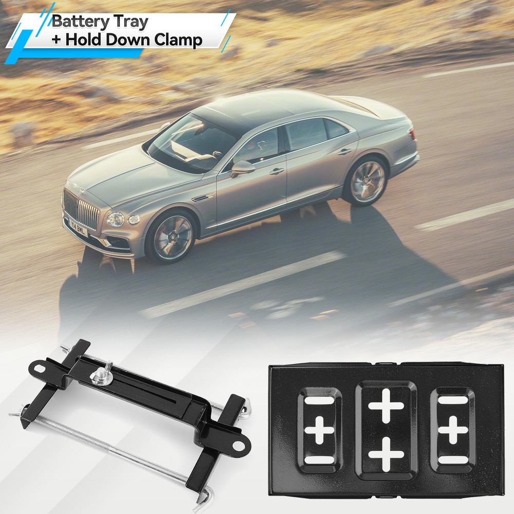 Storage Battery Holder Adjustable Tray + Hold Down Clamp Bracket Kit Universal