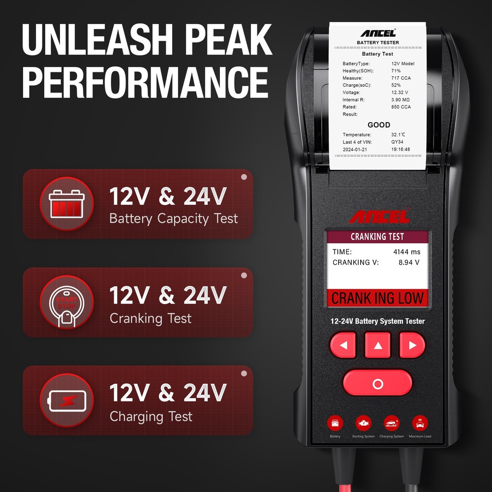 ANCEL BST600 Digital Car Battery Load Tester Charging Cranking System Analyzer