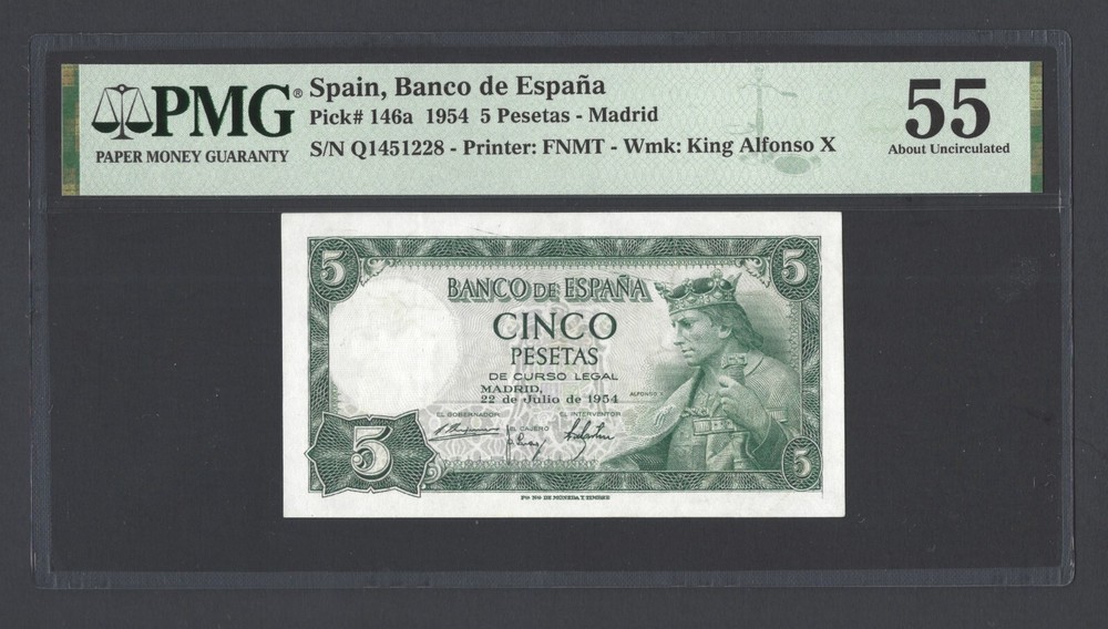 Spain 5 Pesetas 1954 P146a About Uncirculated