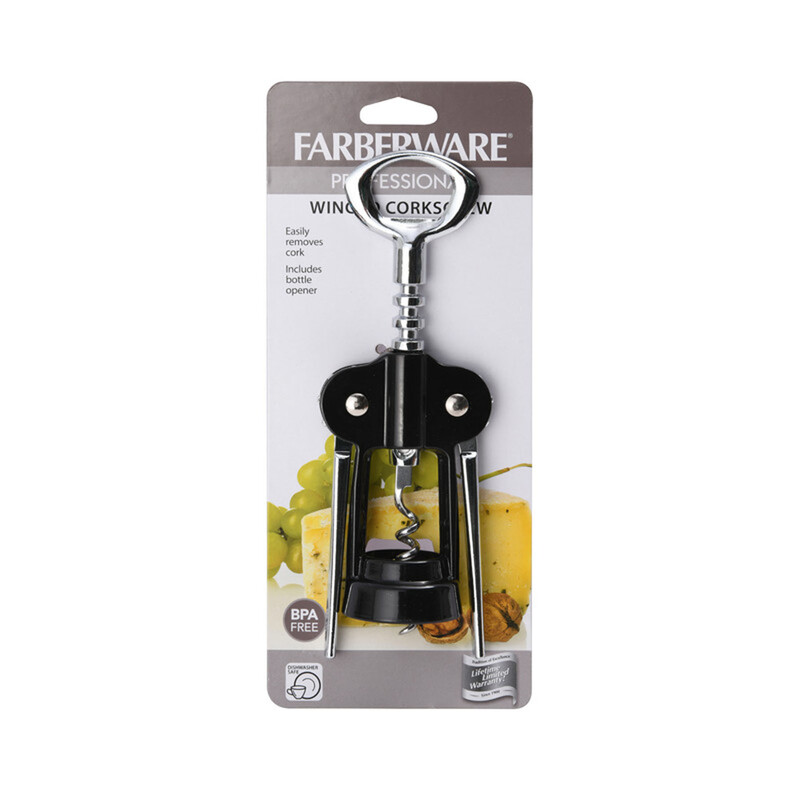 Farberware WING CORKSCREW Black/Silver Bottle Opener Easy Turn Essential 5216100