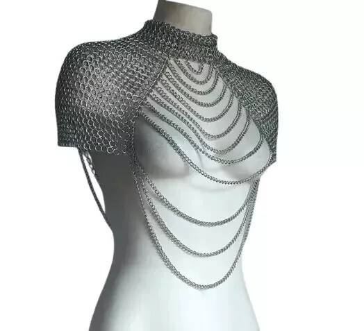 Medieval Chainmail Collar Shoulder Armor Adjustable Chainmail Chain Layered