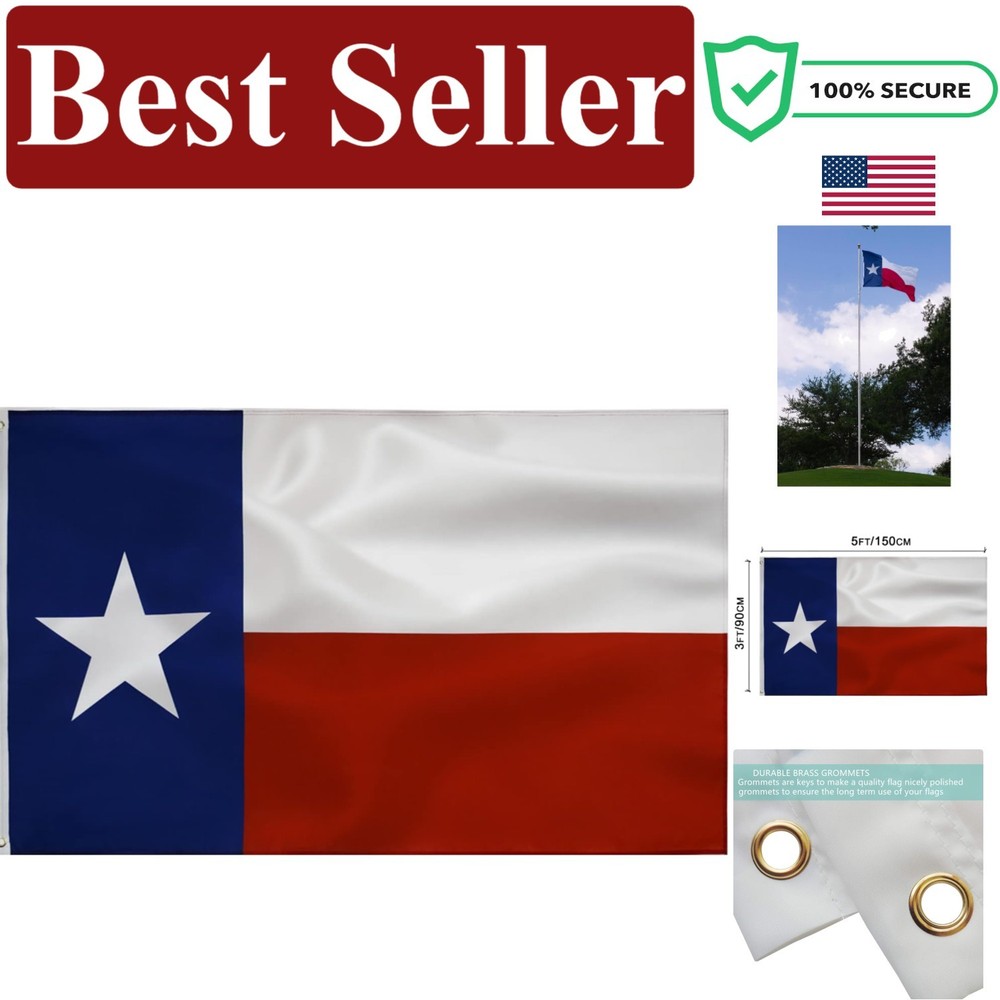Durable 3x5FT Texas Flag - Double-Stitched Edges & Brass Grommets for Strength