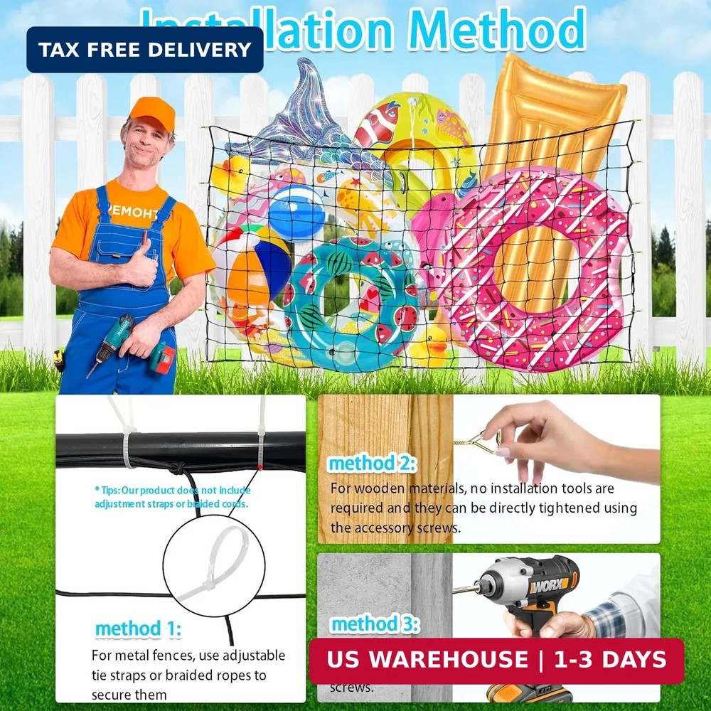 Extra Large Pool Toy Float Storage Net with 20 Windproof Screw Windproof Hooks,