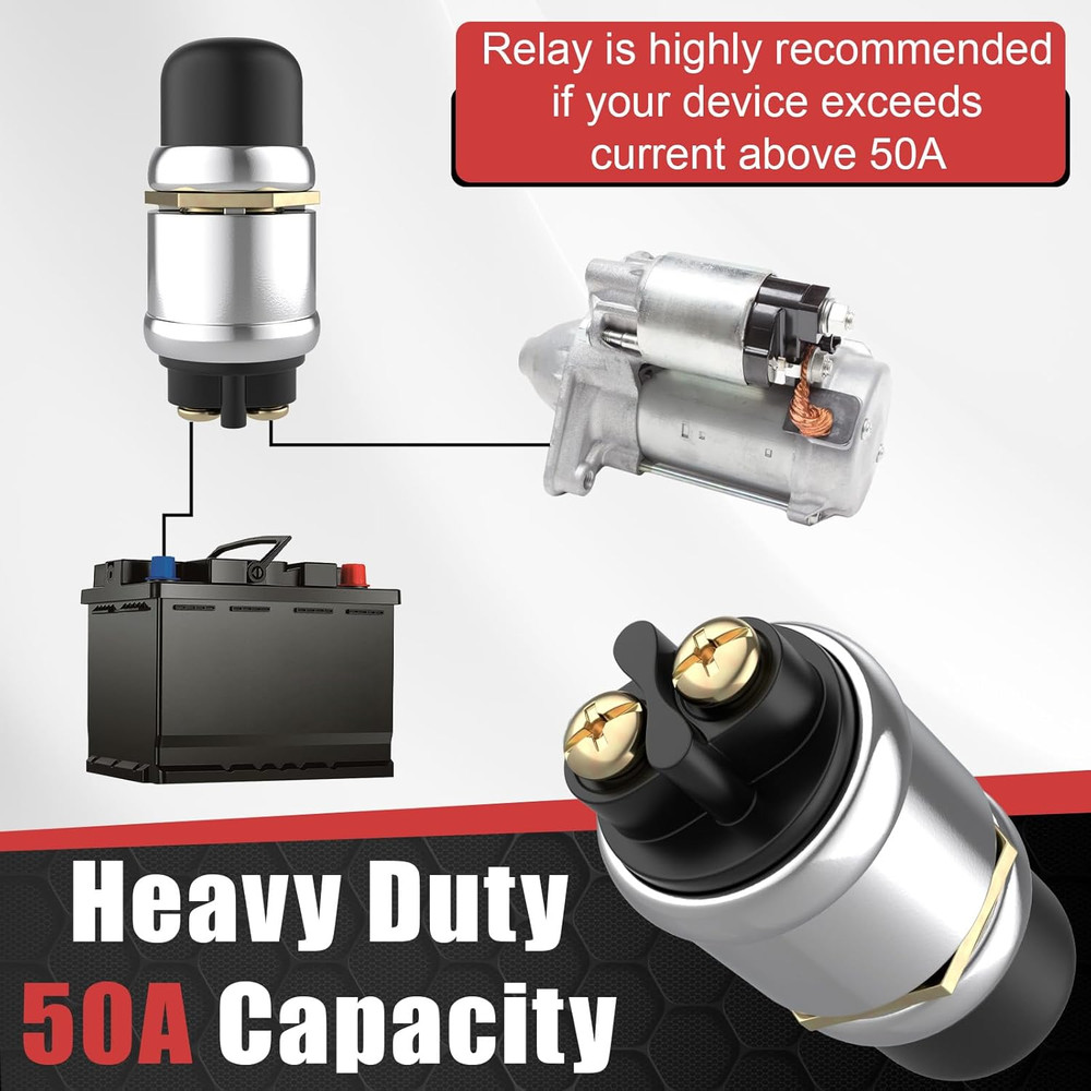Push Button Starter Switch 12V 50A, Waterproof Momentary Start Switch for Car E